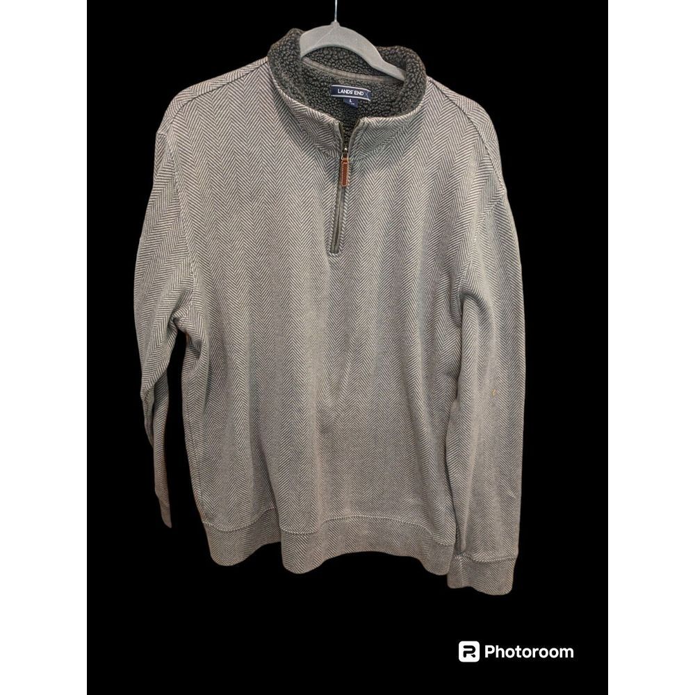 Men's Lands' End Gray 1/4 Zip Sweater,Size Large  100% Cotton‎ Sherpa Collar